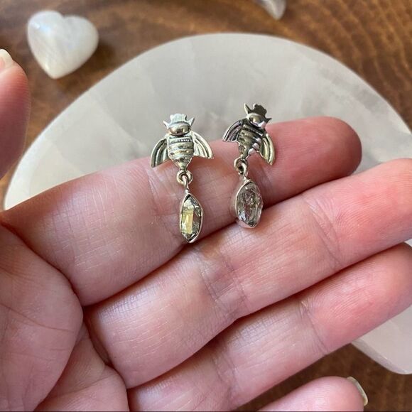 Herkimer Diamond Bee Earrings Solid Sterling Silver - Picture 4 of 7